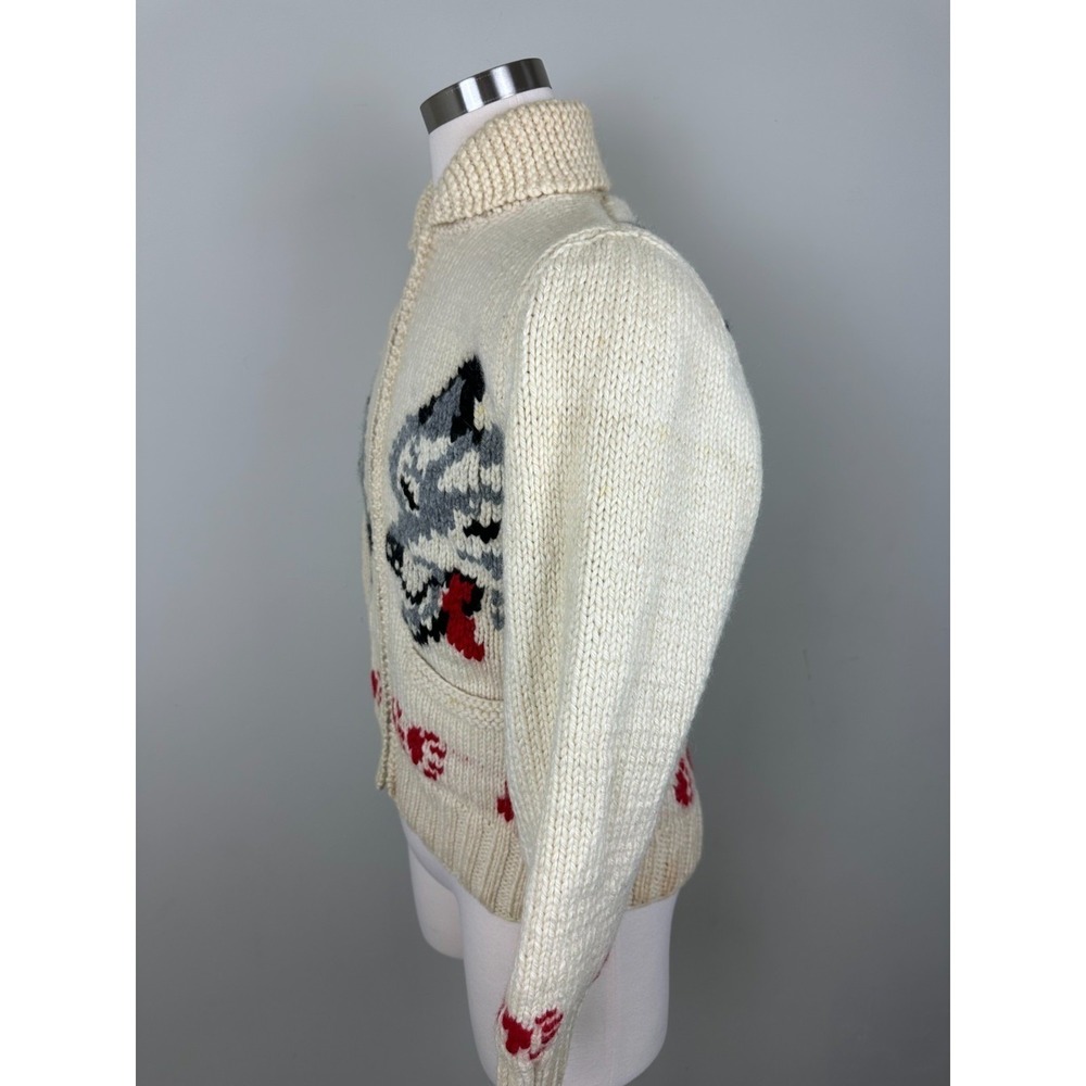 RARE Vintage 1950s Wolf Mary Maxim Cowichan Sweater Wool 100% Large - Picture 7 of 16
